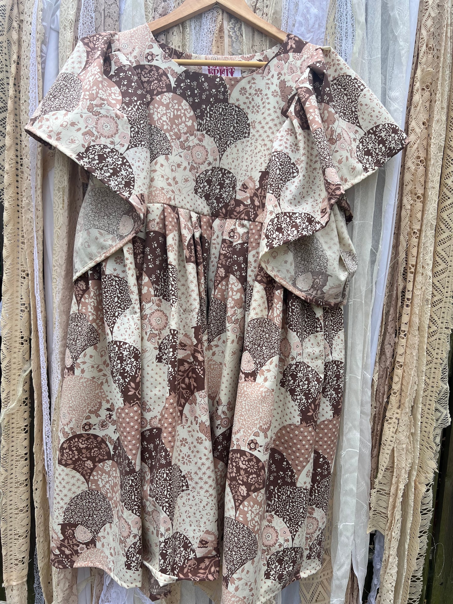 'Elma' Patchwork 70s Angel Sleeve Smock dress
