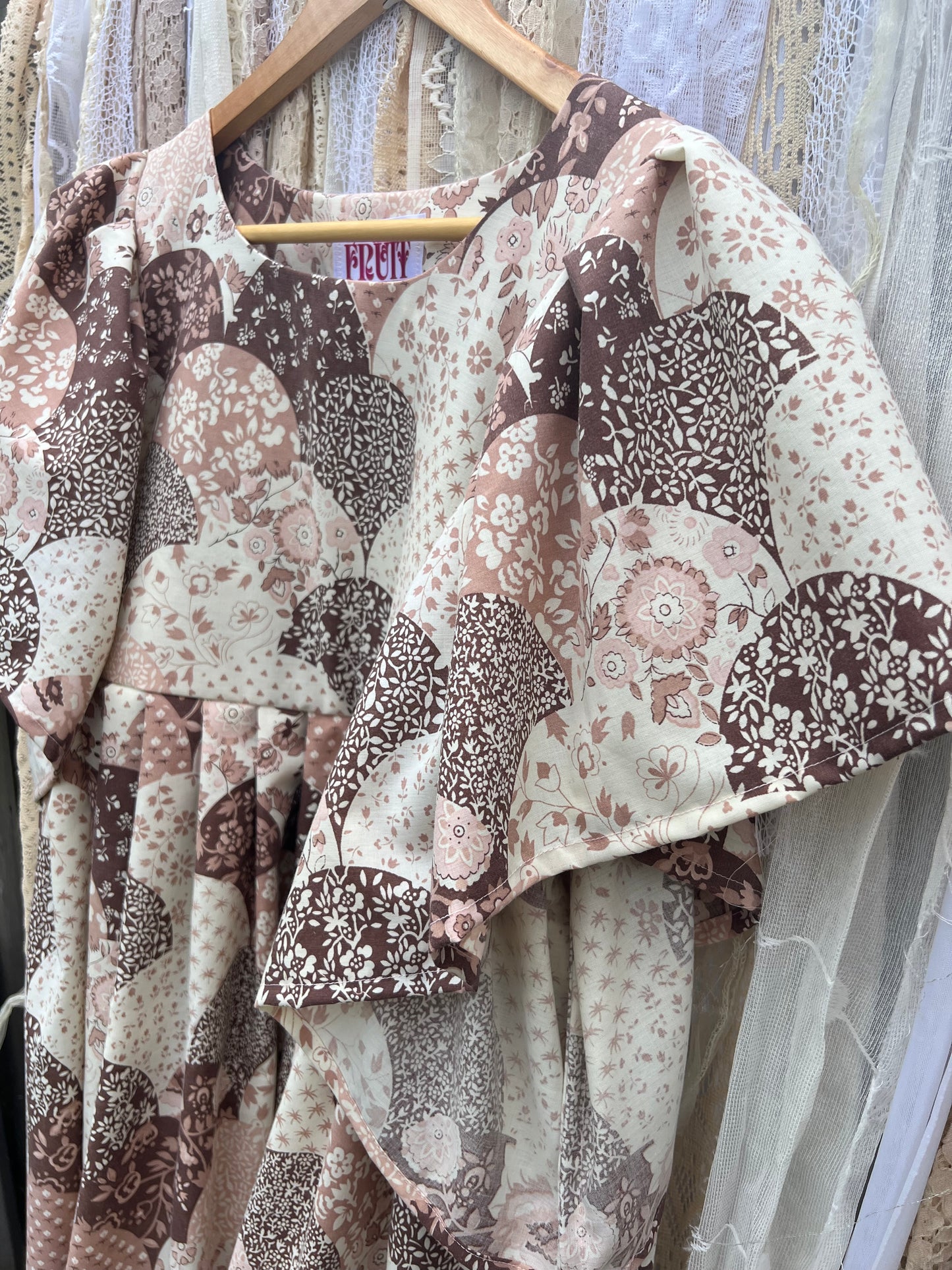 'Elma' Patchwork 70s Angel Sleeve Smock dress