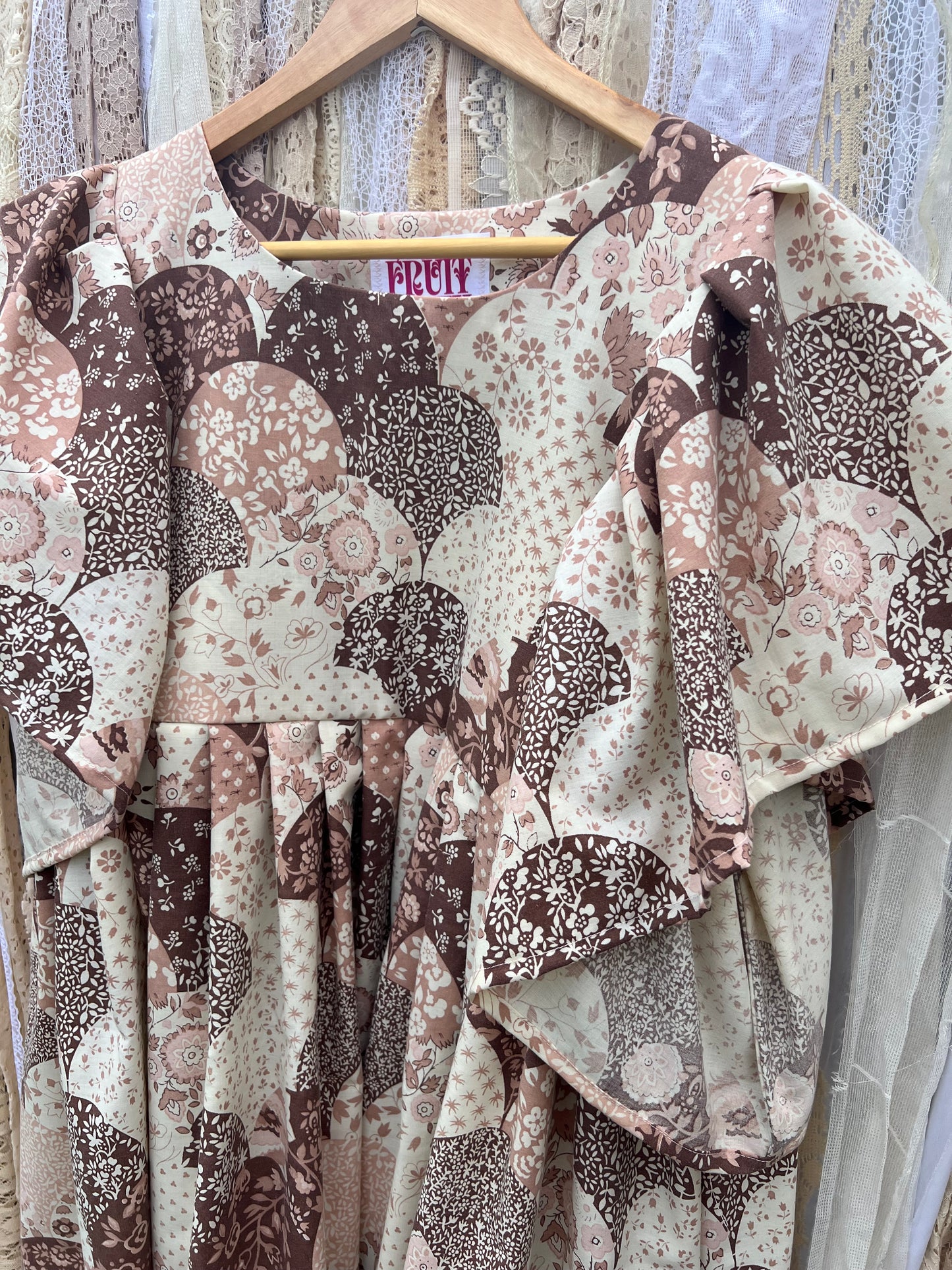 'Elma' Patchwork 70s Angel Sleeve Smock dress