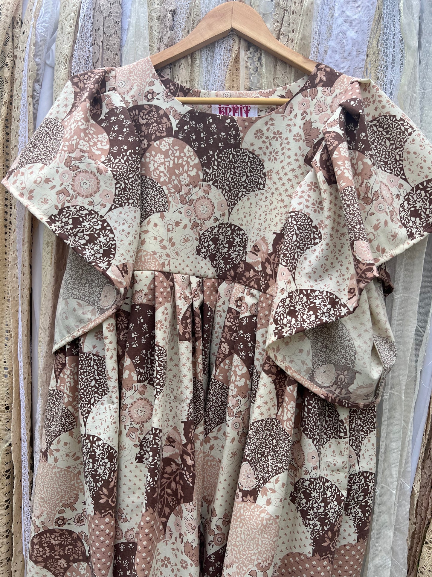 'Elma' Patchwork 70s Angel Sleeve Smock dress