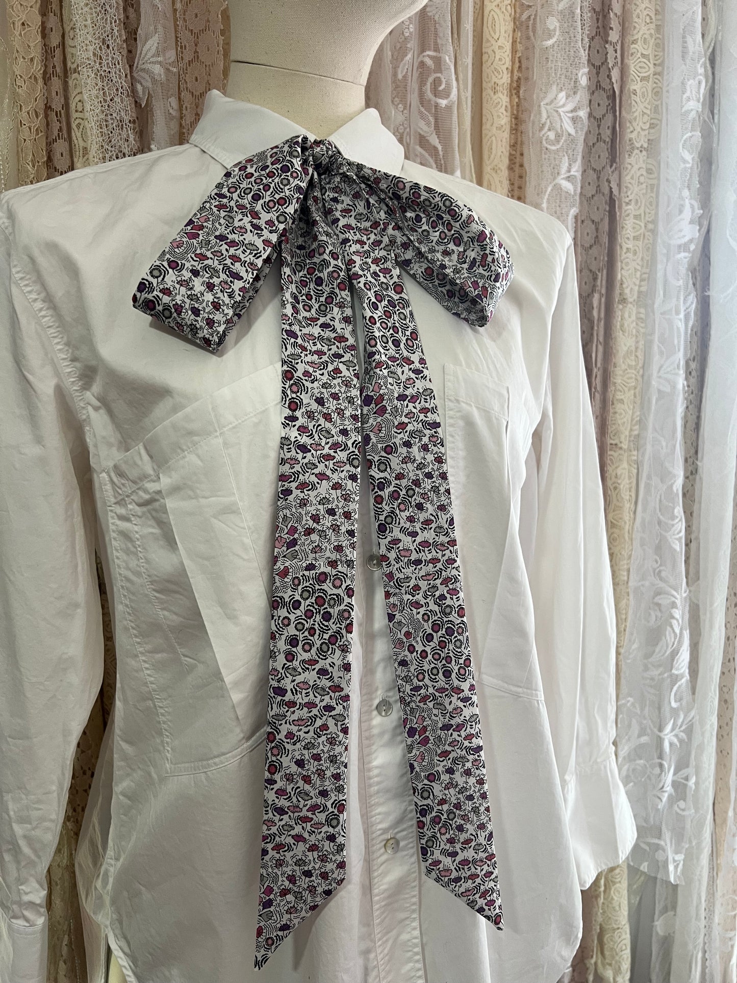 Whimsical Bloom Purple Pussybow Tie Collar
