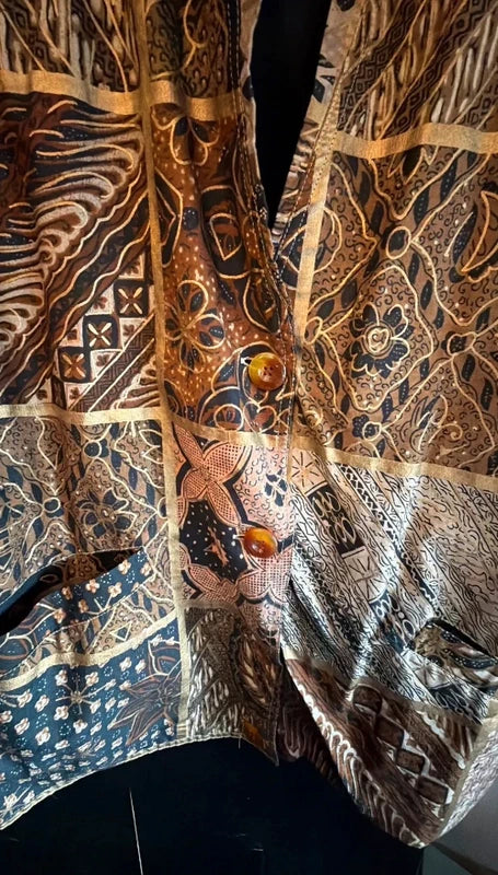Together! Vintage patchwork print cotton batwing jacket