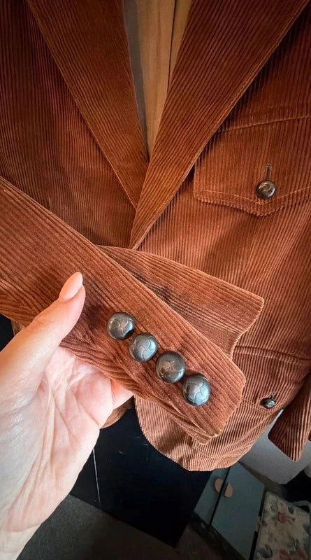 Vintage Czechoslovakian Corduroy brown blazer with detailed button pockets