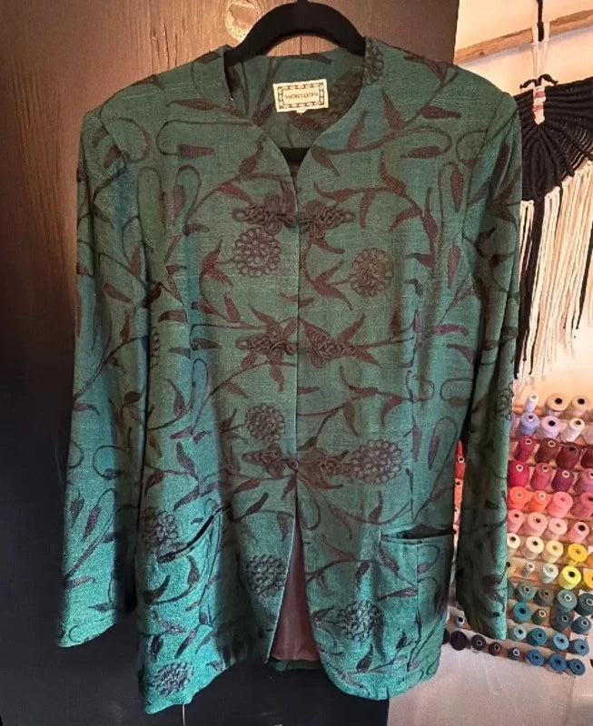 Vintage green silk embroidered Monsoon jacket