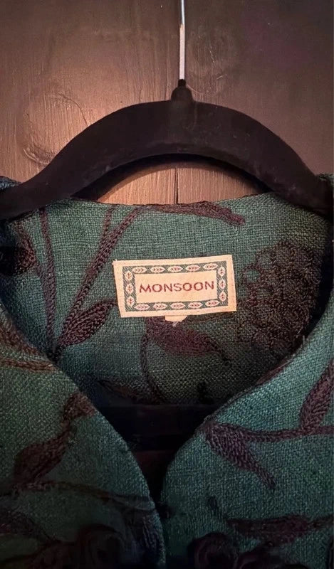 Vintage green silk embroidered Monsoon jacket