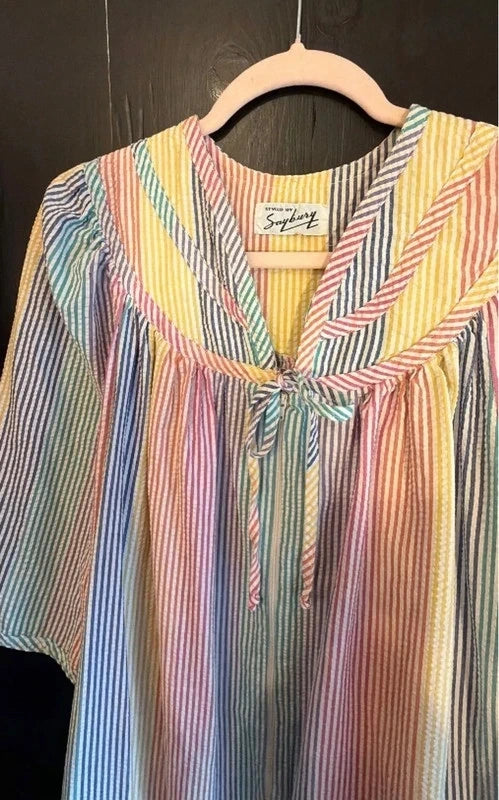 Incredible Vintage Saybury Rainbow Striped Long Sleeve housecoat Dress