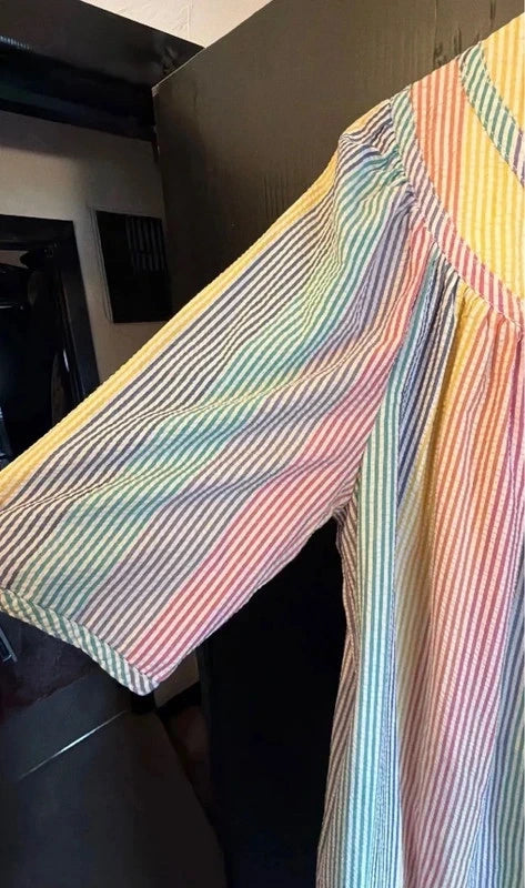 Incredible Vintage Saybury Rainbow Striped Long Sleeve housecoat Dress
