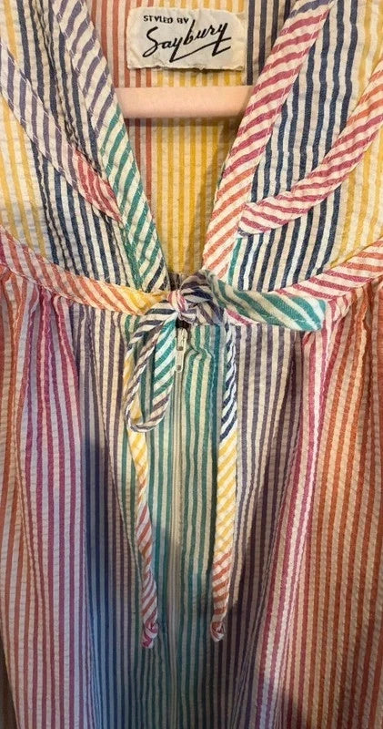 Incredible Vintage Saybury Rainbow Striped Long Sleeve housecoat Dress