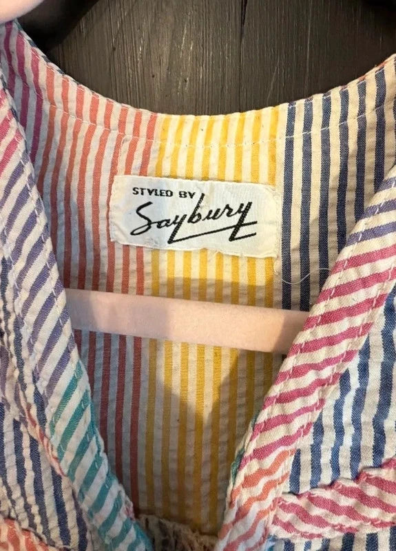 Incredible Vintage Saybury Rainbow Striped Long Sleeve housecoat Dress