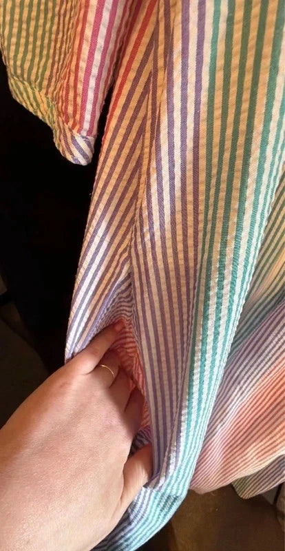 Incredible Vintage Saybury Rainbow Striped Long Sleeve housecoat Dress