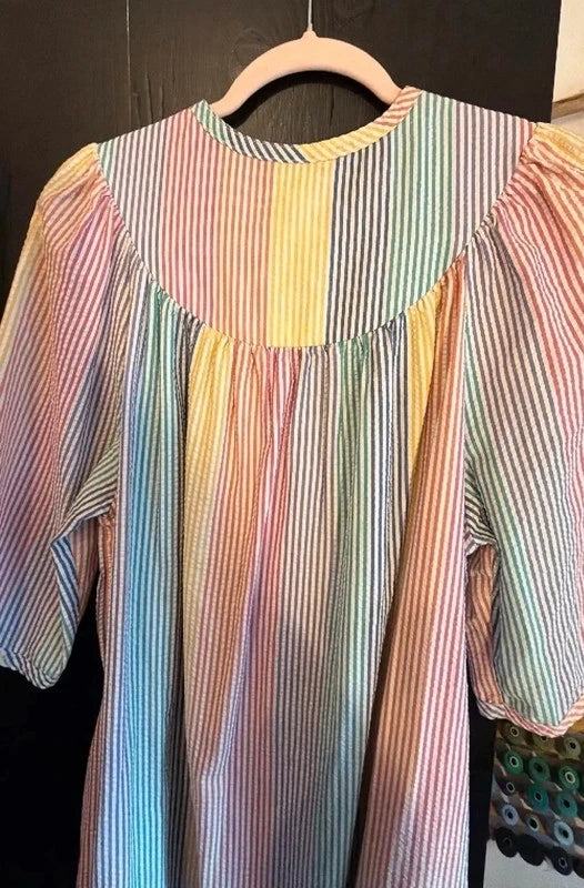 Incredible Vintage Saybury Rainbow Striped Long Sleeve housecoat Dress