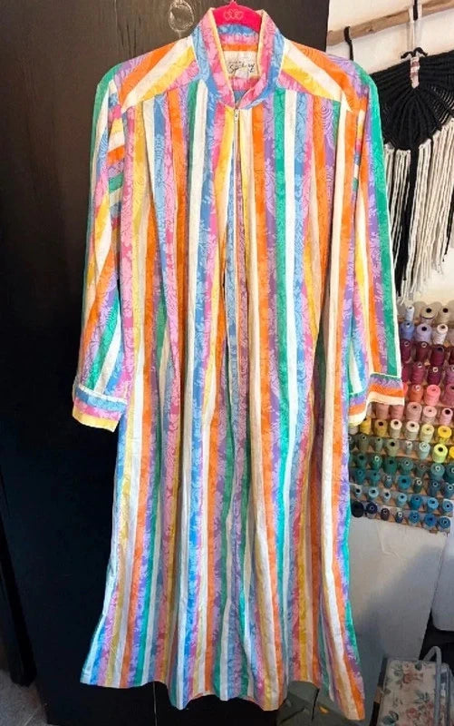 The most amazing rare vintage Saybury Multicolor Striped Long Housecoat Dress
