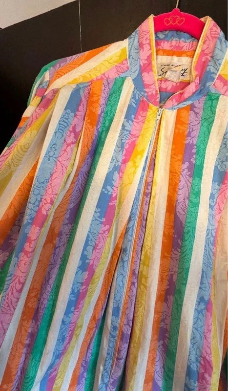 The most amazing rare vintage Saybury Multicolor Striped Long Housecoat Dress