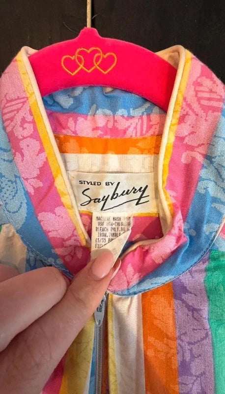 The most amazing rare vintage Saybury Multicolor Striped Long Housecoat Dress