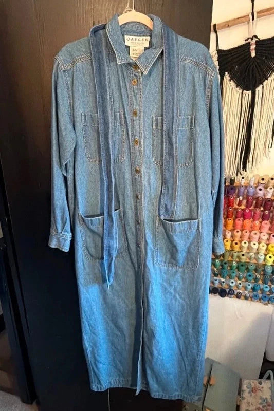 Vintage Jaeger Denim Shirt Dress with Belt Size 14