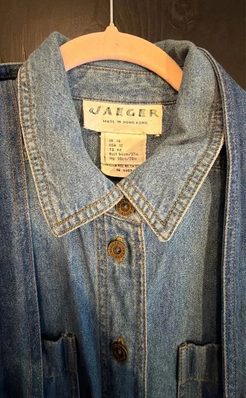 Vintage Jaeger Denim Shirt Dress with Belt Size 14