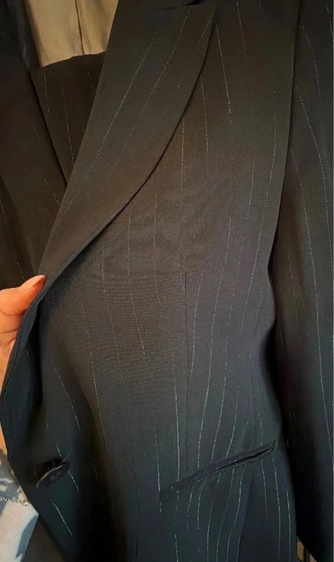 Vintage St Michael metallic pinstripe trouser suit with longline blazer