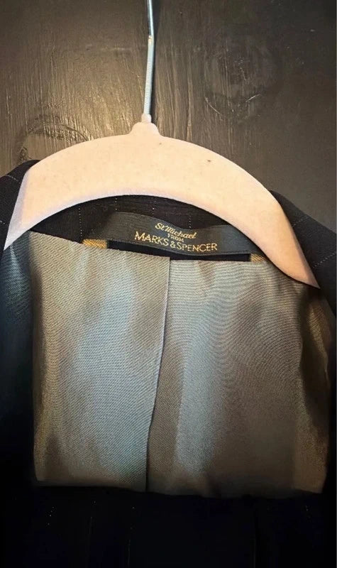 Vintage St Michael metallic pinstripe trouser suit with longline blazer