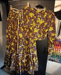 Handmade Floral Button-Up True Vintage 1970s skirt and Top with Ruffle Hem