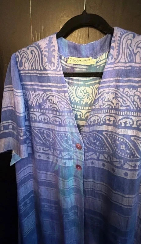 Collectibles by Richard Robert’s blue patterned short sleeve longline shirt dress kimono