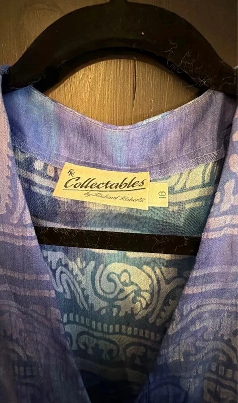 Collectibles by Richard Robert’s blue patterned short sleeve longline shirt dress kimono