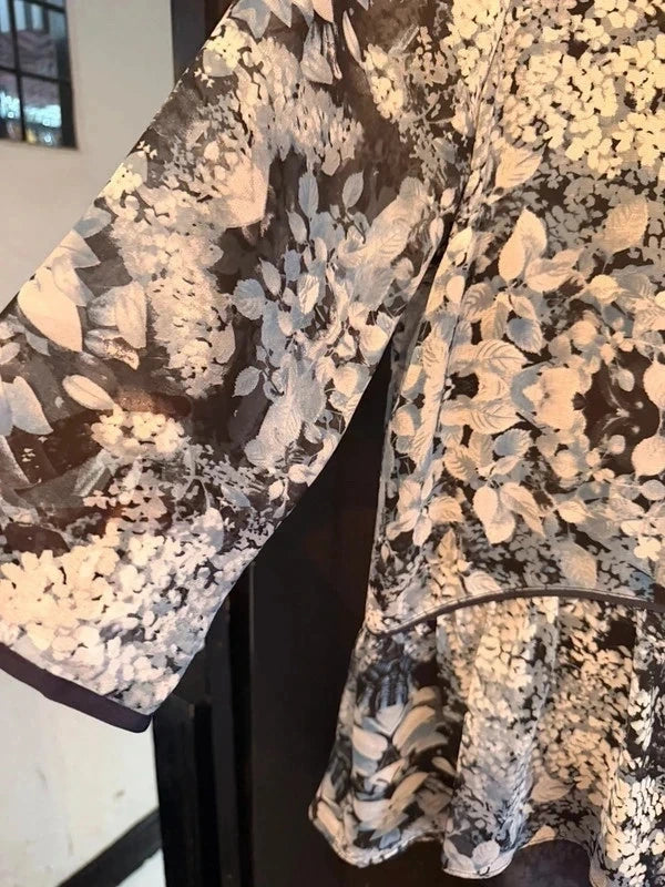 Mint Velvet navy floral chiffon peplum top