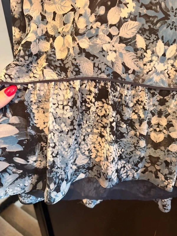 Mint Velvet navy floral chiffon peplum top