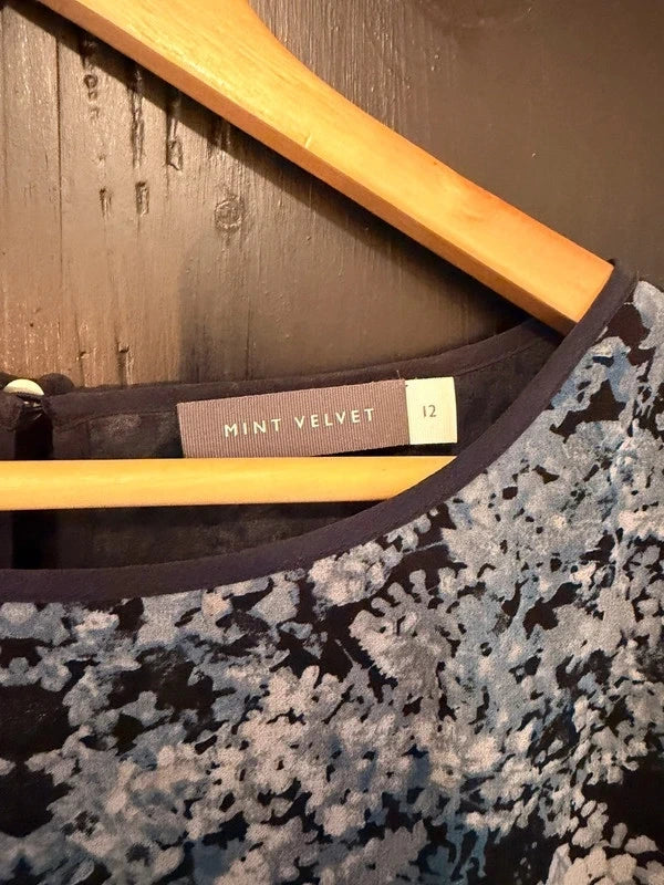 Mint Velvet navy floral chiffon peplum top