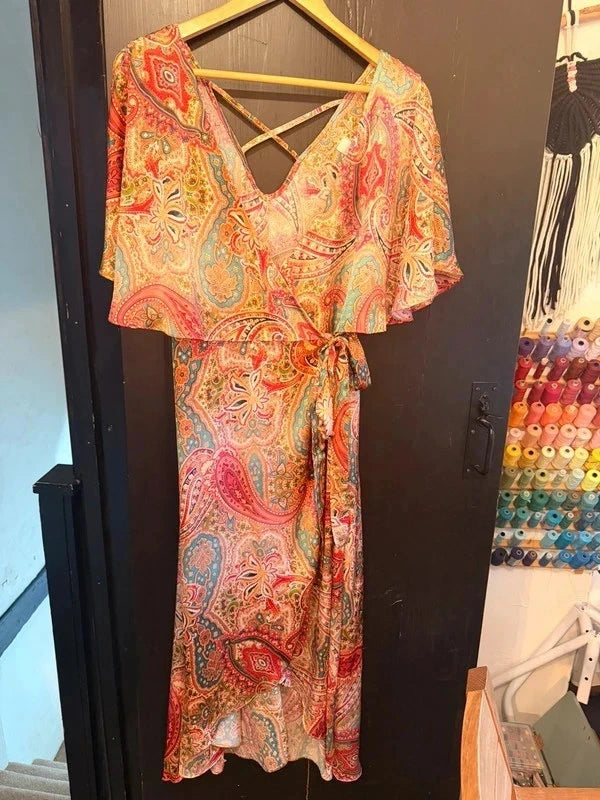 Wallis satin Paisley flutter sleeve wrap dress