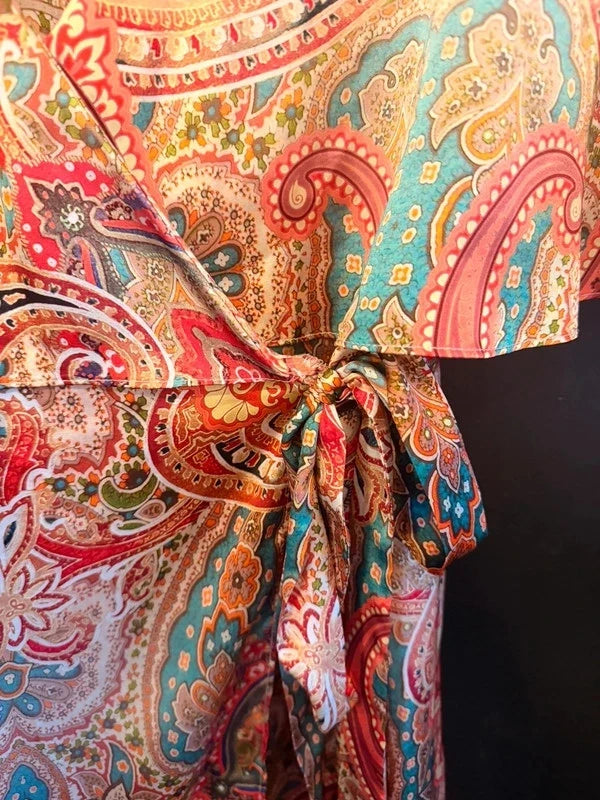 Wallis satin Paisley flutter sleeve wrap dress