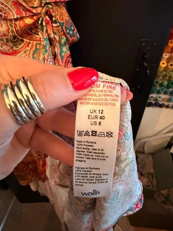 Wallis satin Paisley flutter sleeve wrap dress