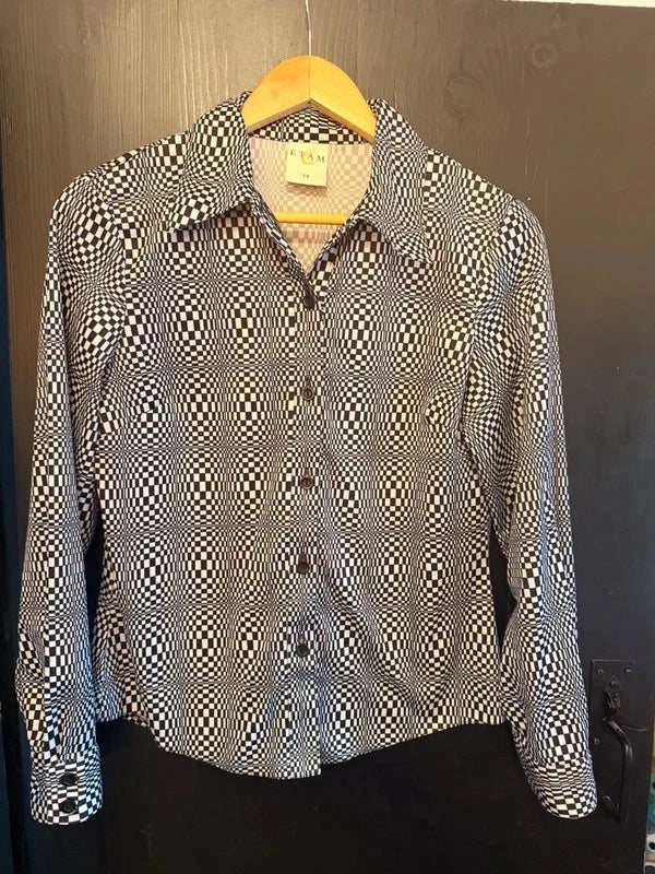 Vintage Etam Checkerboard pattern stretch shirt