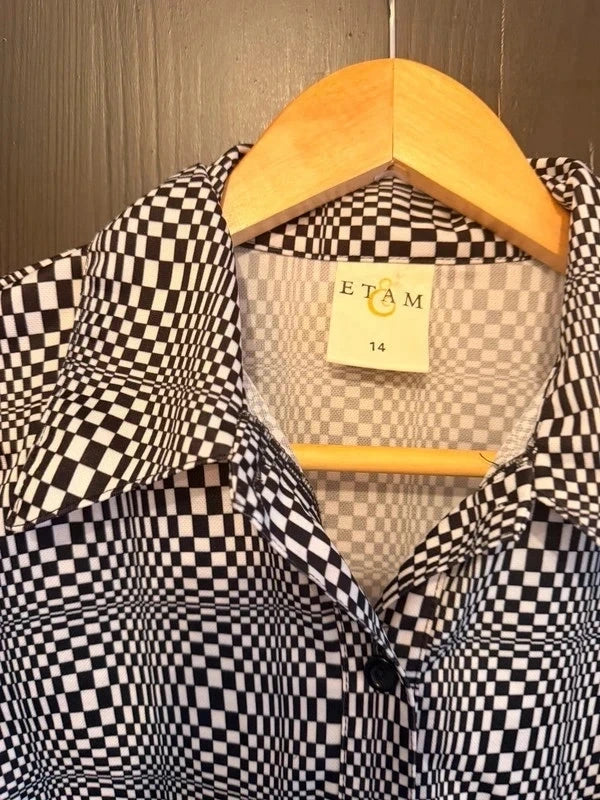 Vintage Etam Checkerboard pattern stretch shirt