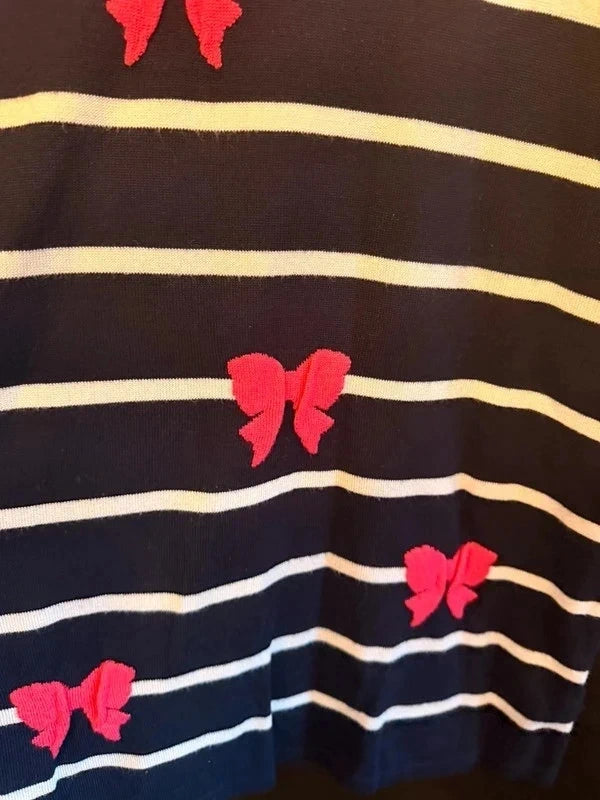 Casamia vintage navy and white stripe jumper with bright pink bows