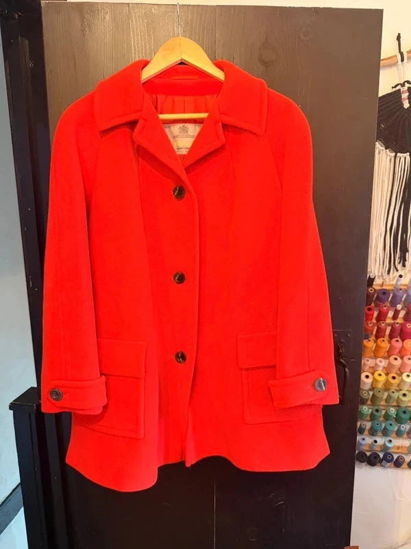 Aquascutum vintage bright red wool pea coat