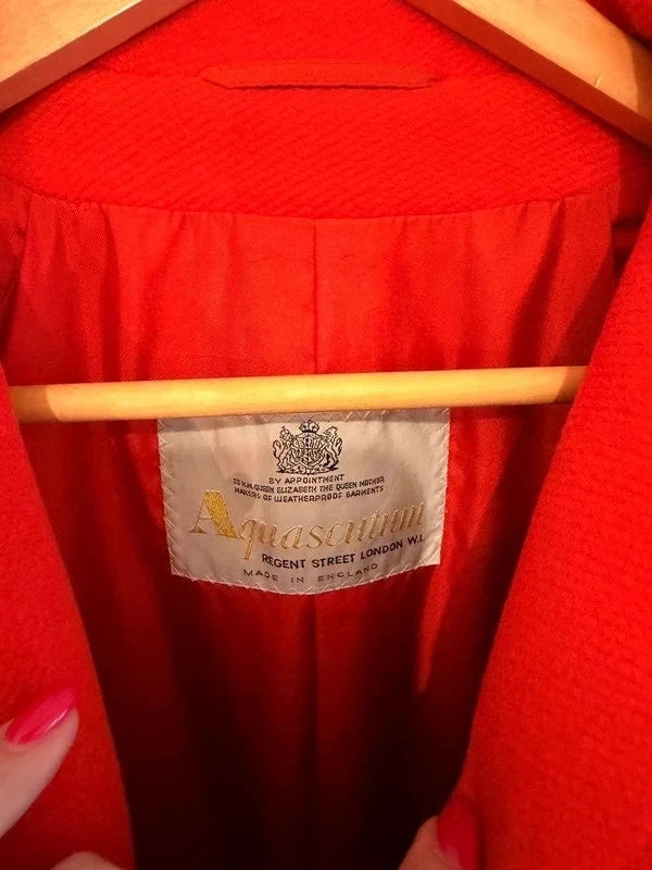 Aquascutum vintage bright red wool pea coat