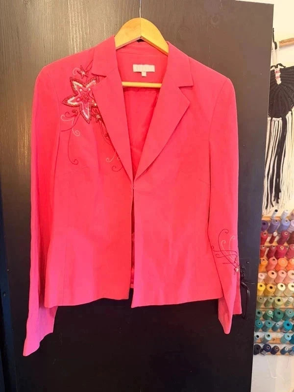 Incredible Y2K beaded bright pink silk blazer jacket