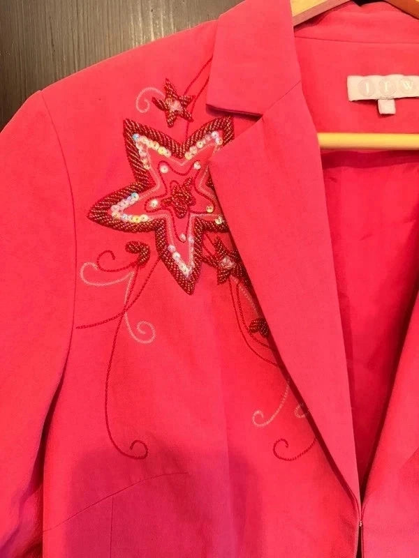 Incredible Y2K beaded bright pink silk blazer jacket