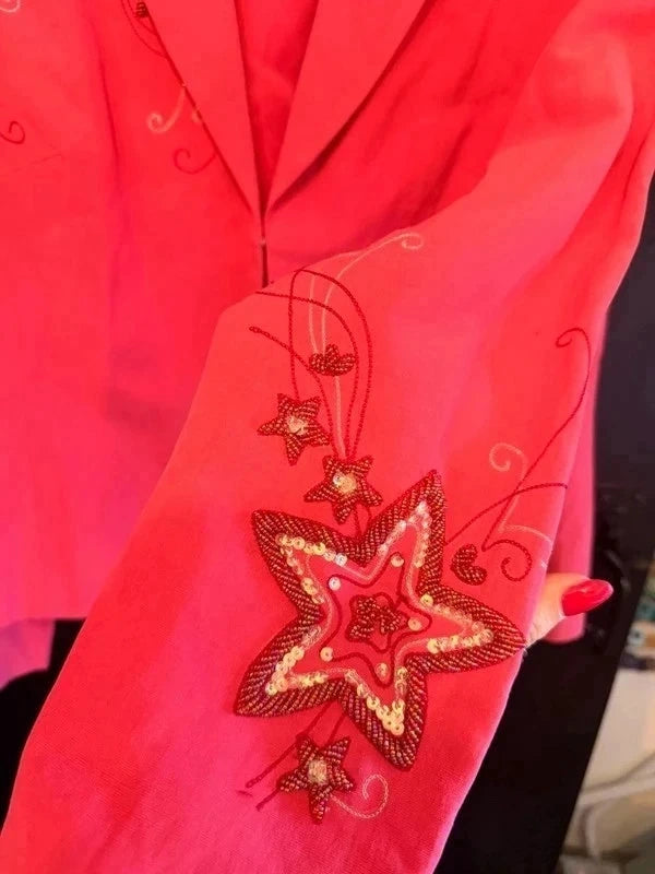 Incredible Y2K beaded bright pink silk blazer jacket