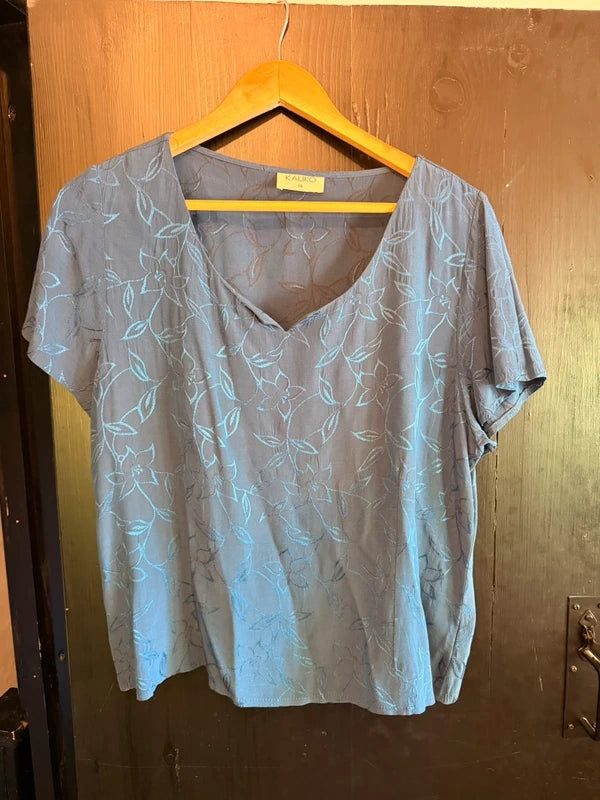 Vintage Kaliko jacquard Y2K floral petrol blue top