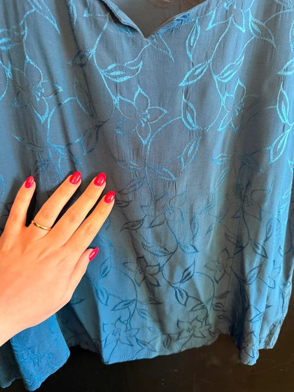Vintage Kaliko jacquard Y2K floral petrol blue top