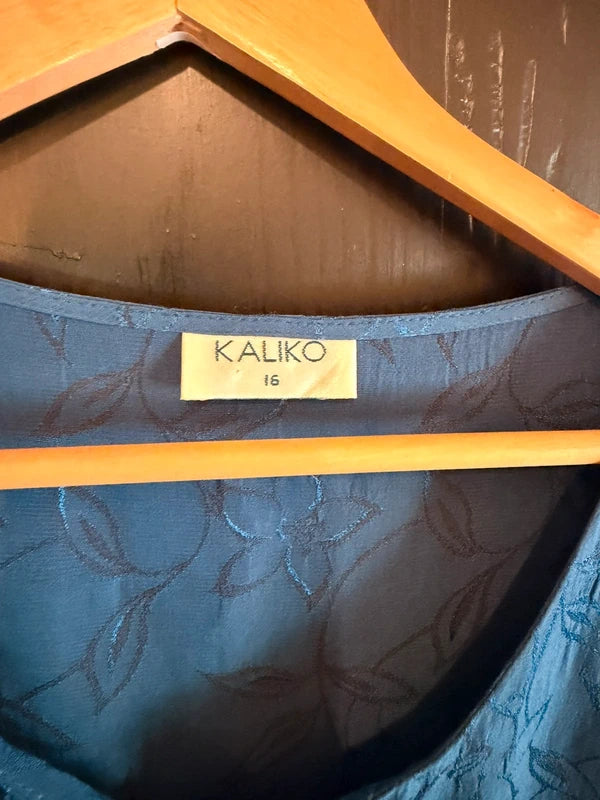 Vintage Kaliko jacquard Y2K floral petrol blue top