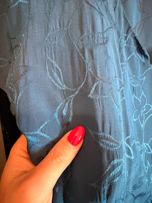 Vintage Kaliko jacquard Y2K floral petrol blue top