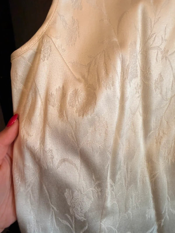 Vintage bridal jacquard floral bottom back sleeveless top