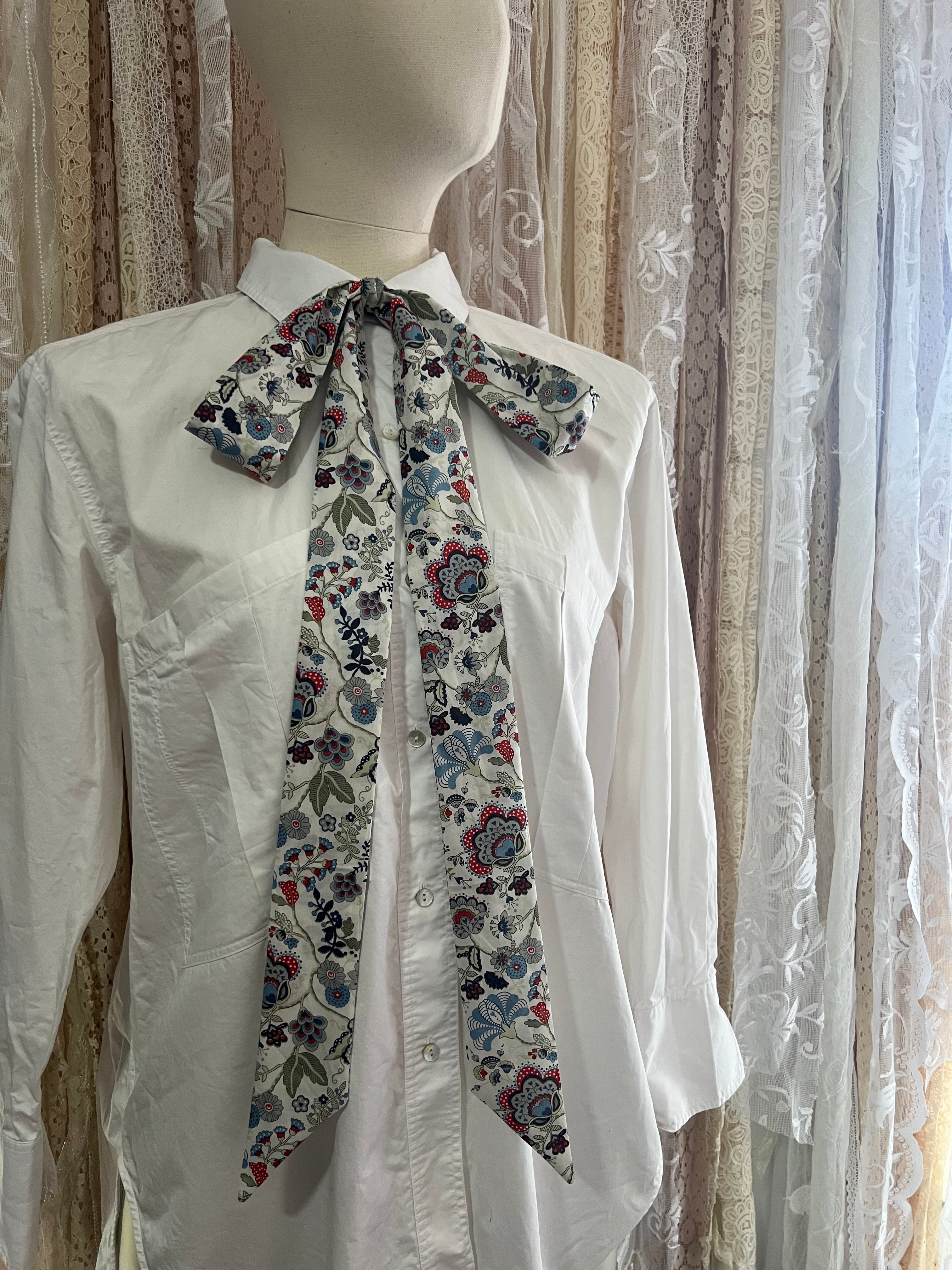 ‘Mabelle’ Blue Tana Lawn Cotton Pussybow Tie Collar