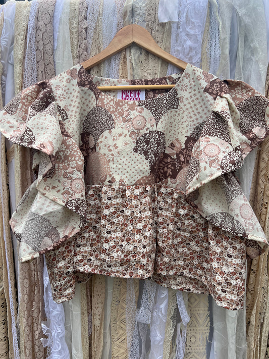 'Esme' 70s Patchwork Floral Peplum Blouse