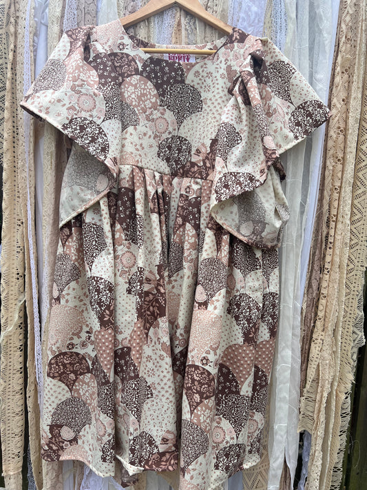 'Elma' Patchwork 70s Angel Sleeve Smock dress