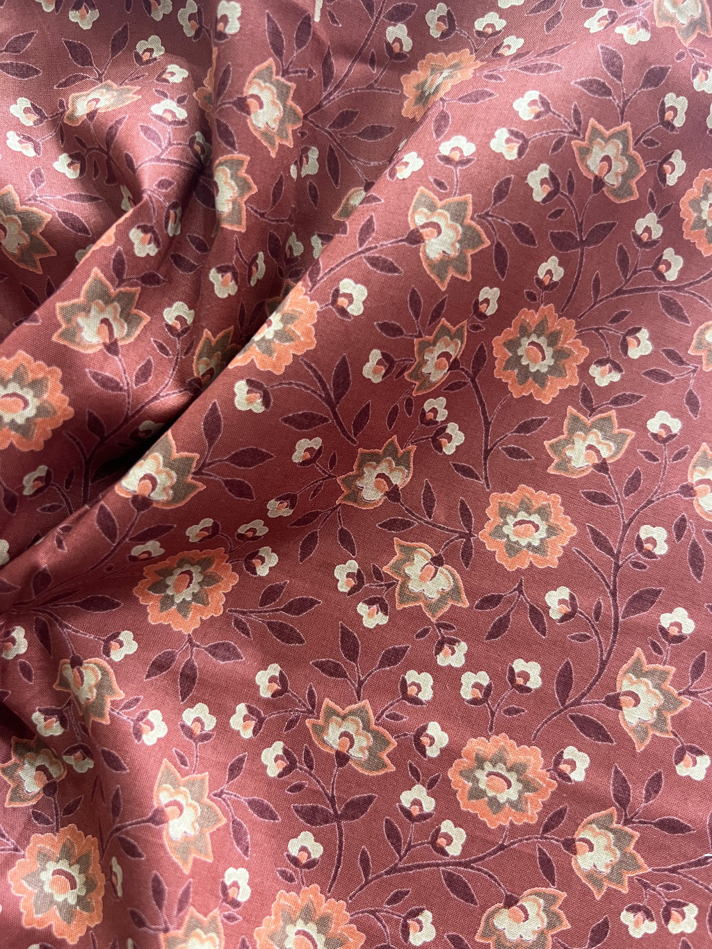 Terracotta Floral Lawn Cotton Pussybow Tie Collar