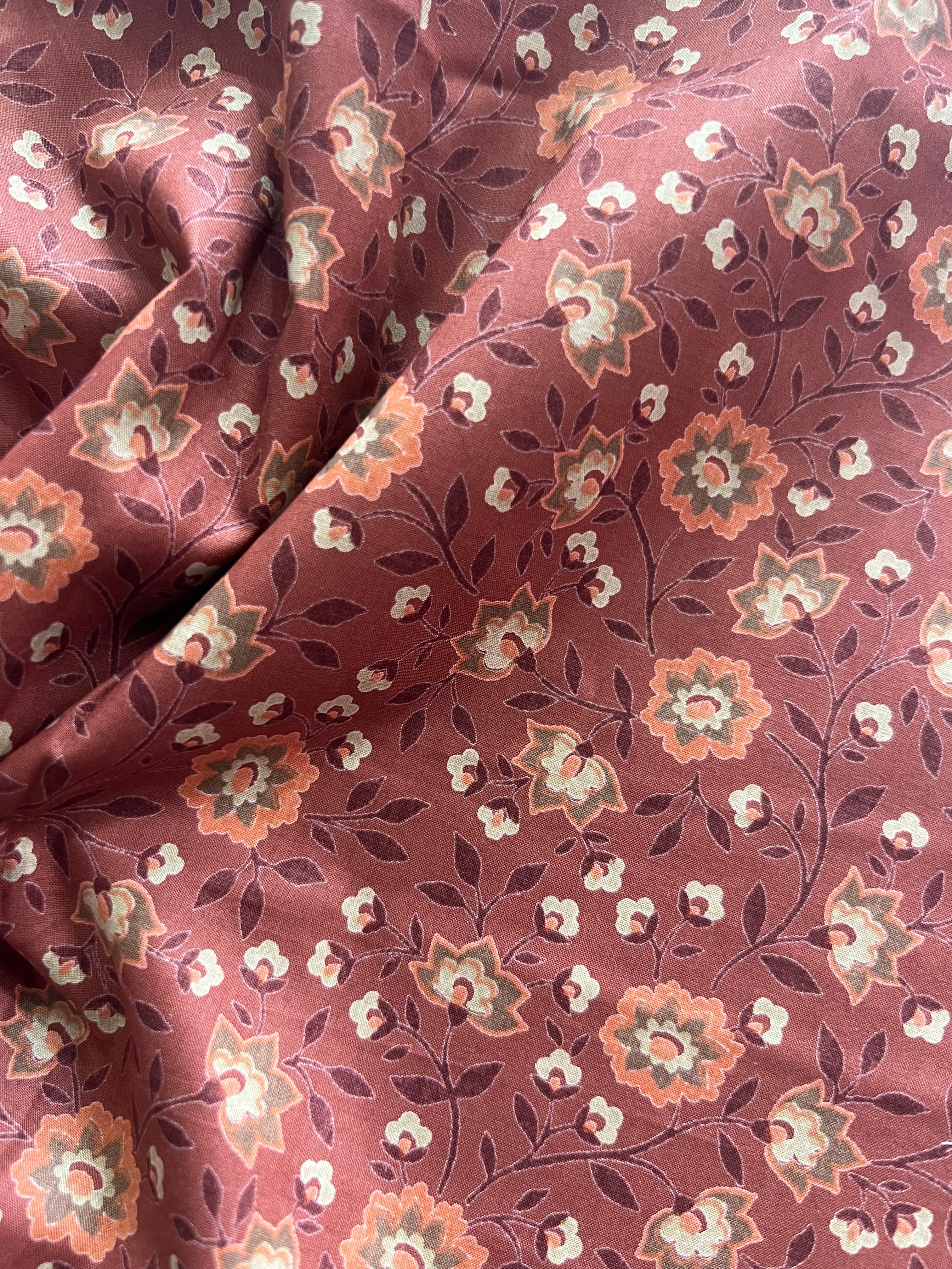 Terracotta Floral Lawn Cotton Pussybow Tie Collar