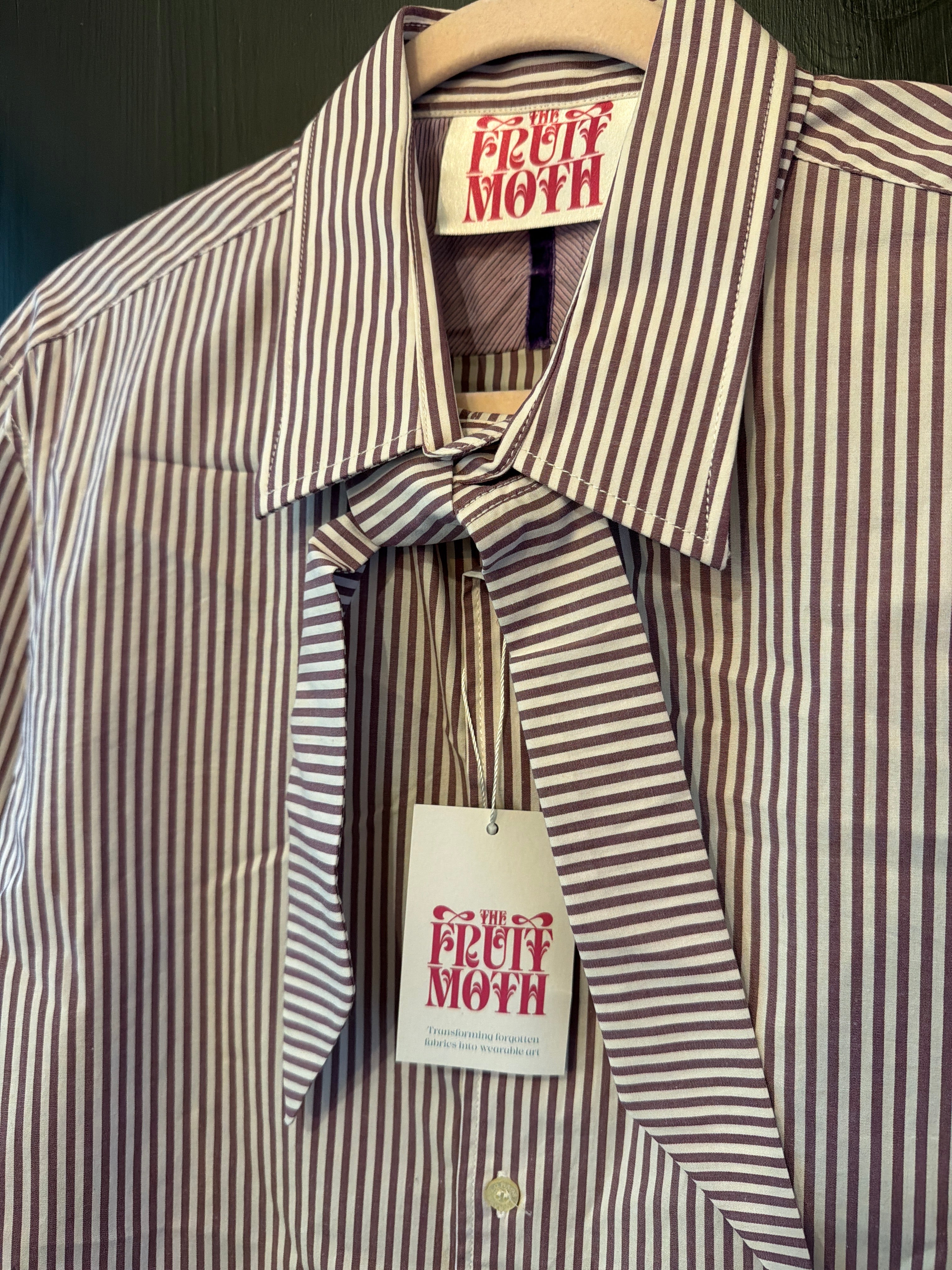 Stripe Tie Neck Reworked Blouse- L